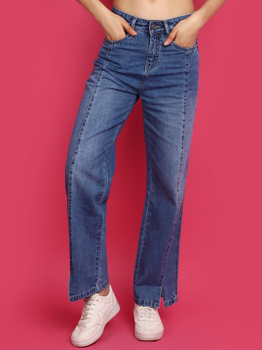 

V-Mart Women High-Rise Cotton Heavy Fade Jeans, Blue