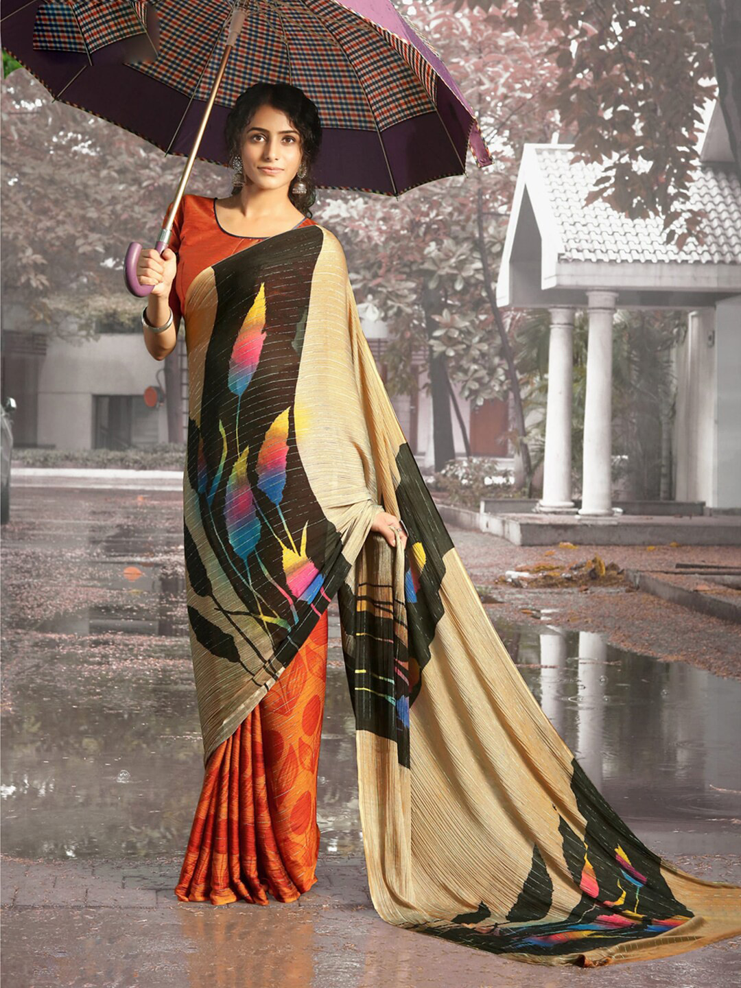 

Shaily Abstract Printed Bagh Saree, Cream
