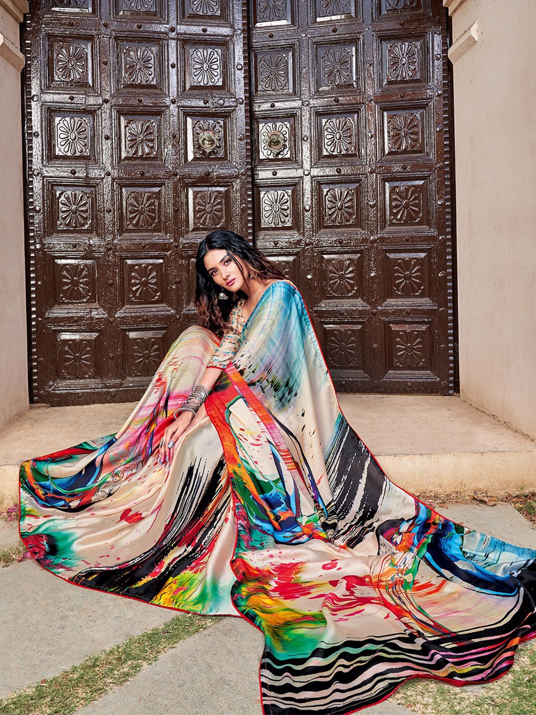 

Shaily Satin Saree, Cream