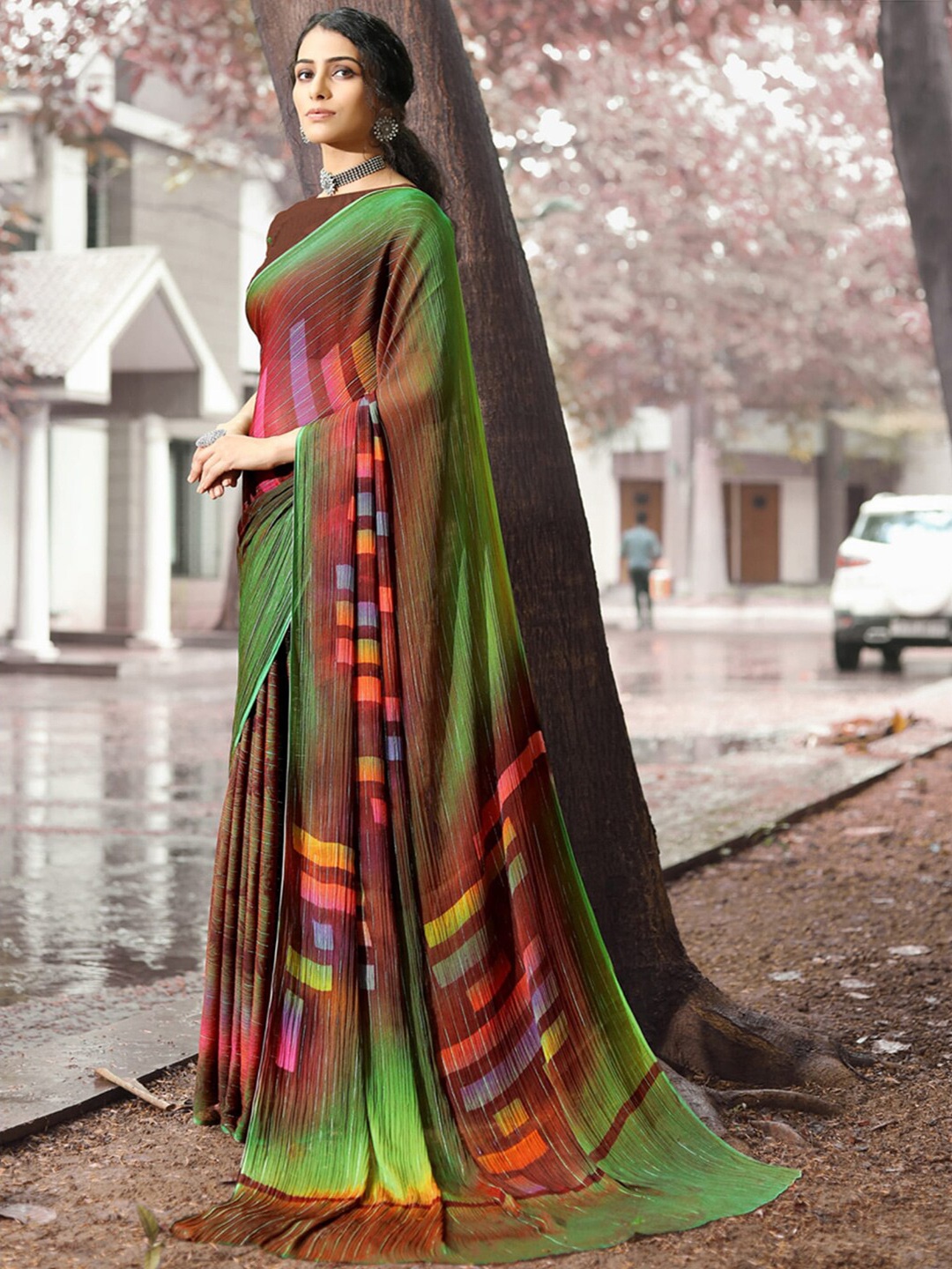 

Shaily Abstract Printed Saree, Brown
