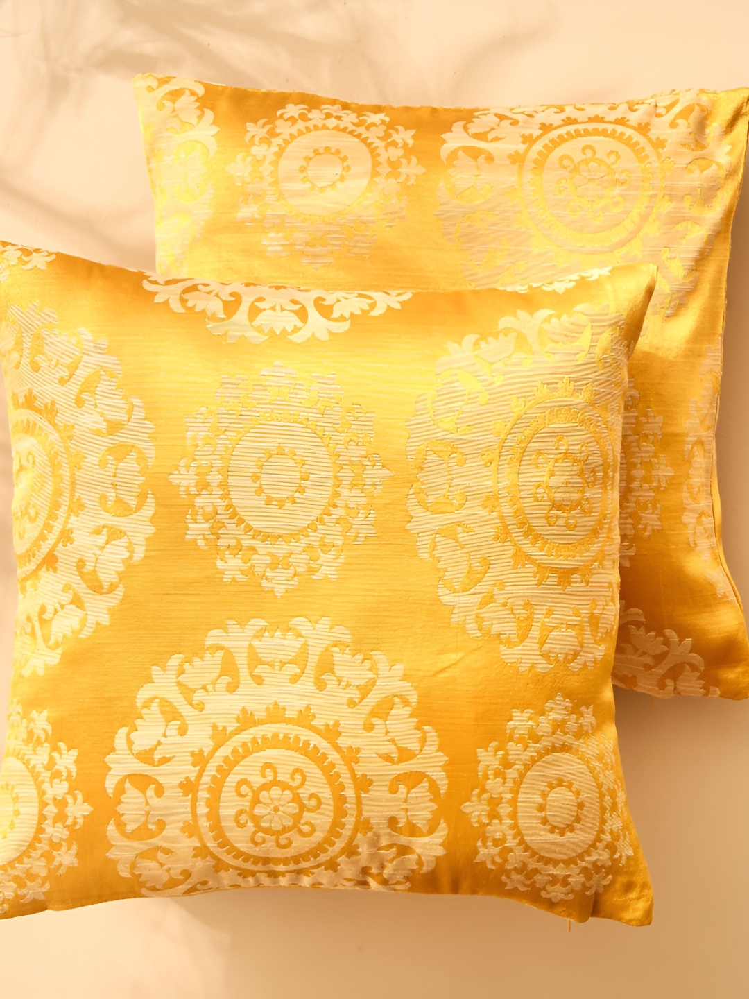 

Home Centre Yellow & Gold-Toned 2 Pieces Ethnic Motifs Square Cushion Covers