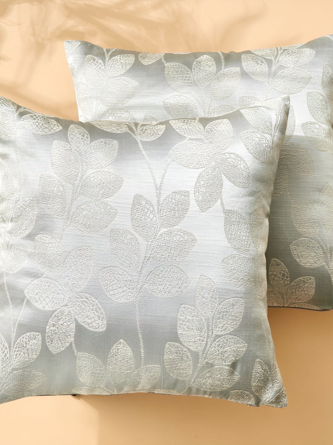 

Home Centre Grey & Silver-Toned 2 Pcs Floral Square Cushion Covers