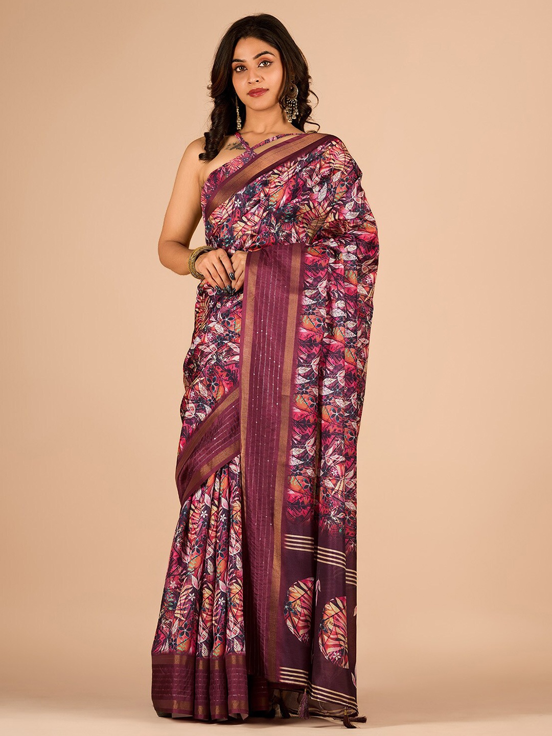 

Sitanjali Floral Printed Maheshwari Zari Saree, Purple