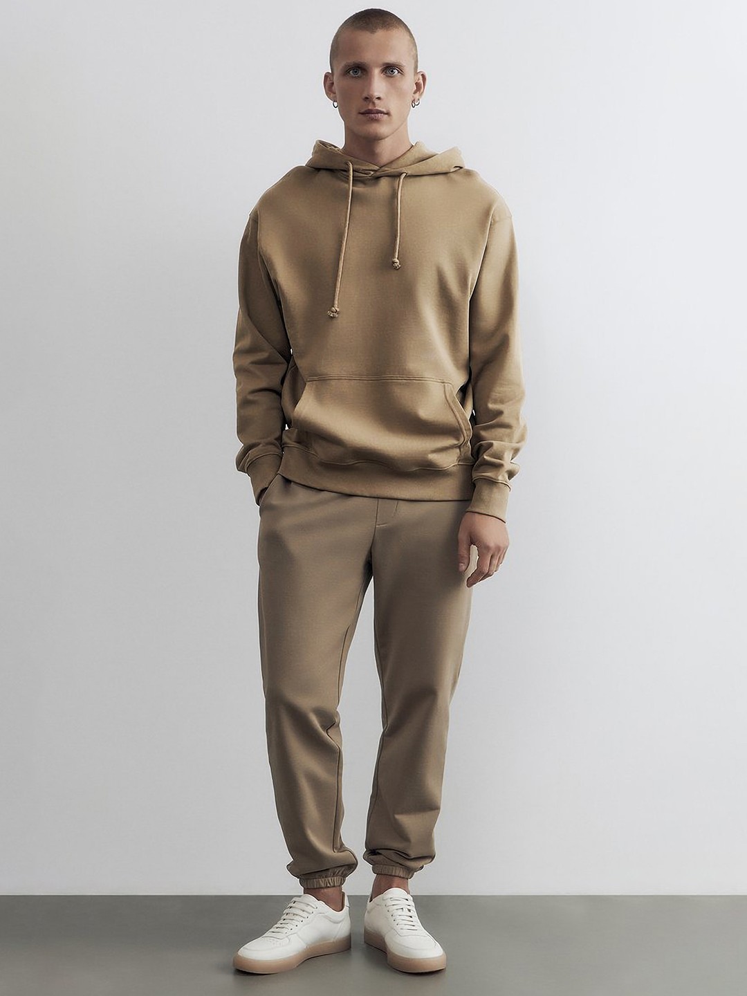 

MISCHIEF MONKEY Hooded Oversized Pure Cotton Sweatshirt, Beige
