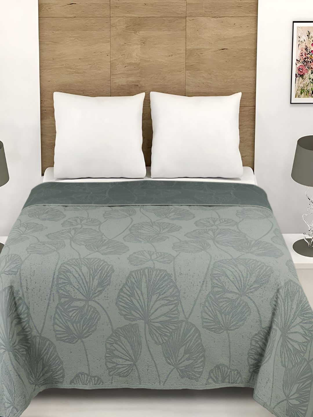 

GAPU & BALY Grey & Green AC Room Cotton 300 GSM Double Bed Dohar