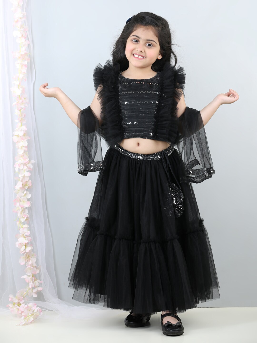 

Stuffie Land Girls Embellished Beads and Stones Ready to Wear Lehenga Set With Dupatta, Black