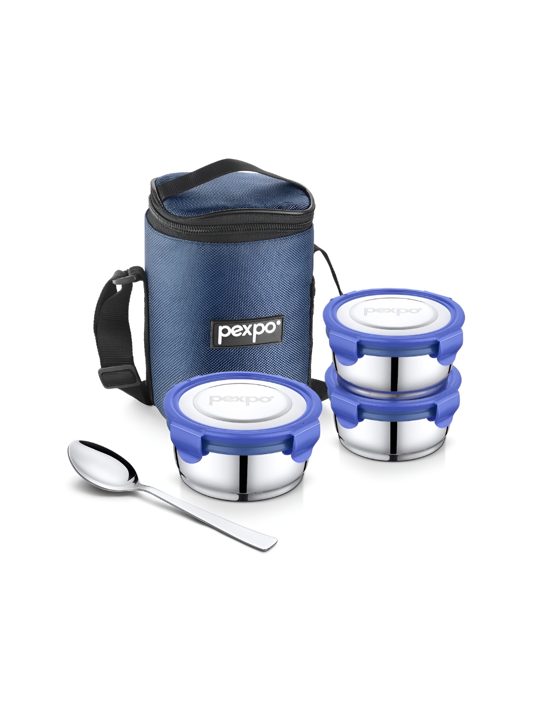 

Pexpo Blue 3 Pieces Stainless Steel Dishwasher Safe Lunch Box 350 ml