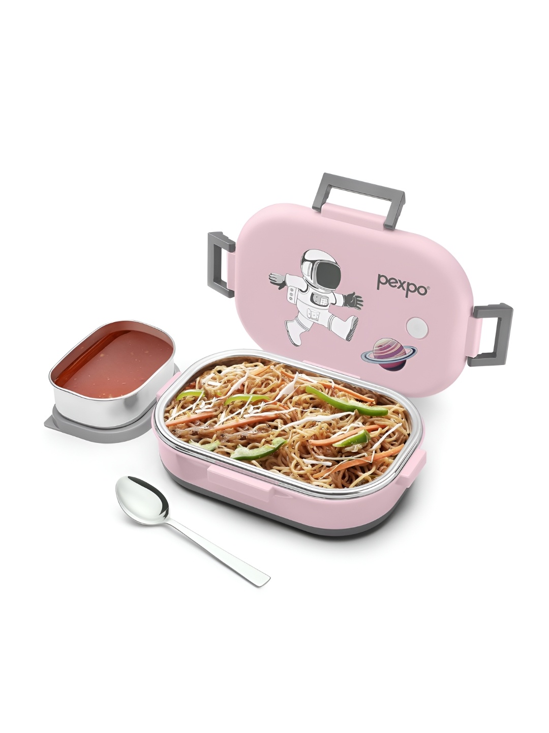 

Pexpo Pink & Grey 2 Pieces Stainless Steel Dishwasher Safe Lunch Boxes