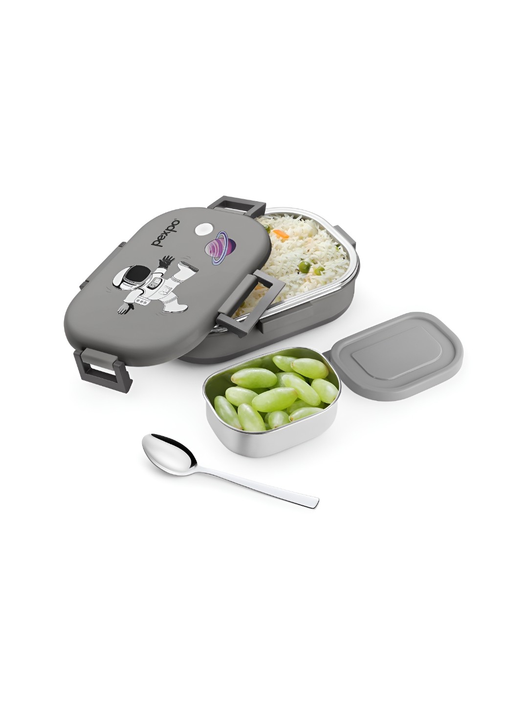 

Pexpo Grey 2 Pieces Stainless Steel Dishwasher Safe Lunch Boxes