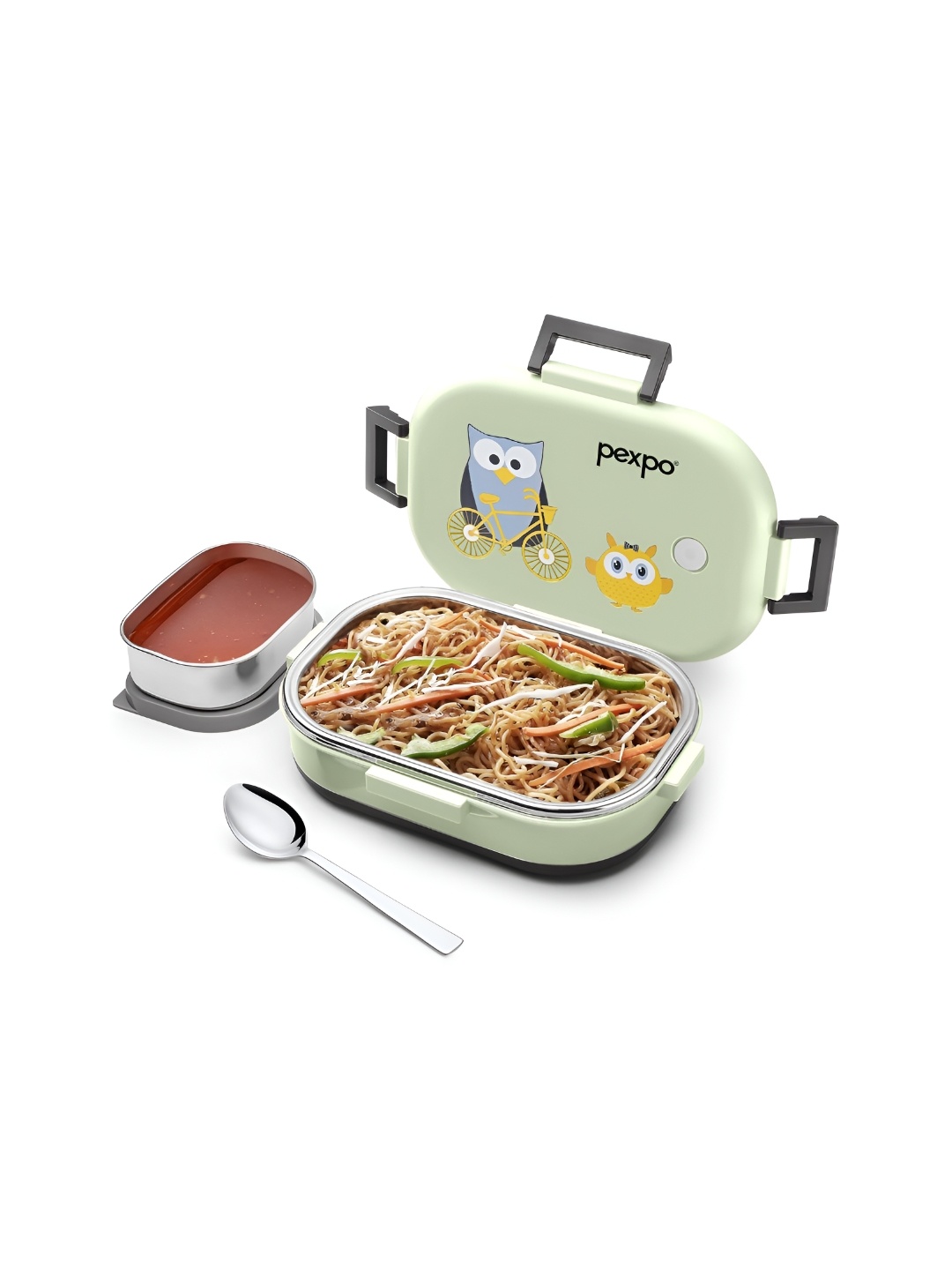 

Pexpo Green & Blue Printed 2 Pieces Stainless Steel Dishwasher Safe Lunch Box