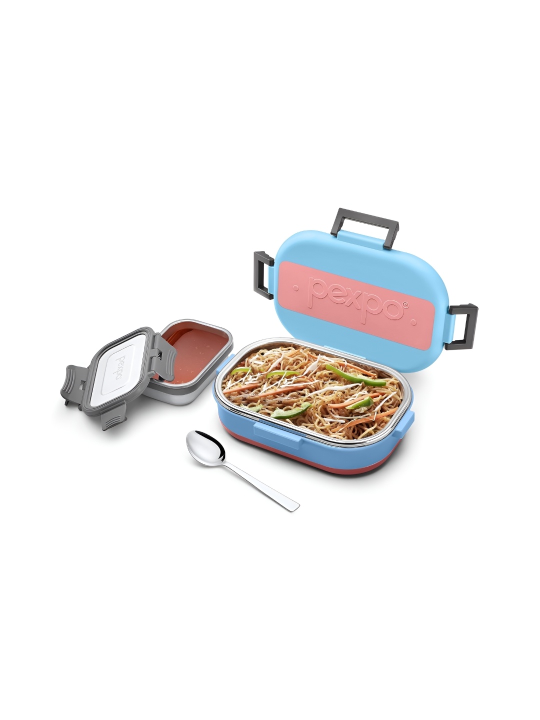 

Pexpo Blue & Grey 2 Pieces Stainless Steel Dishwasher Safe Lunch Boxes