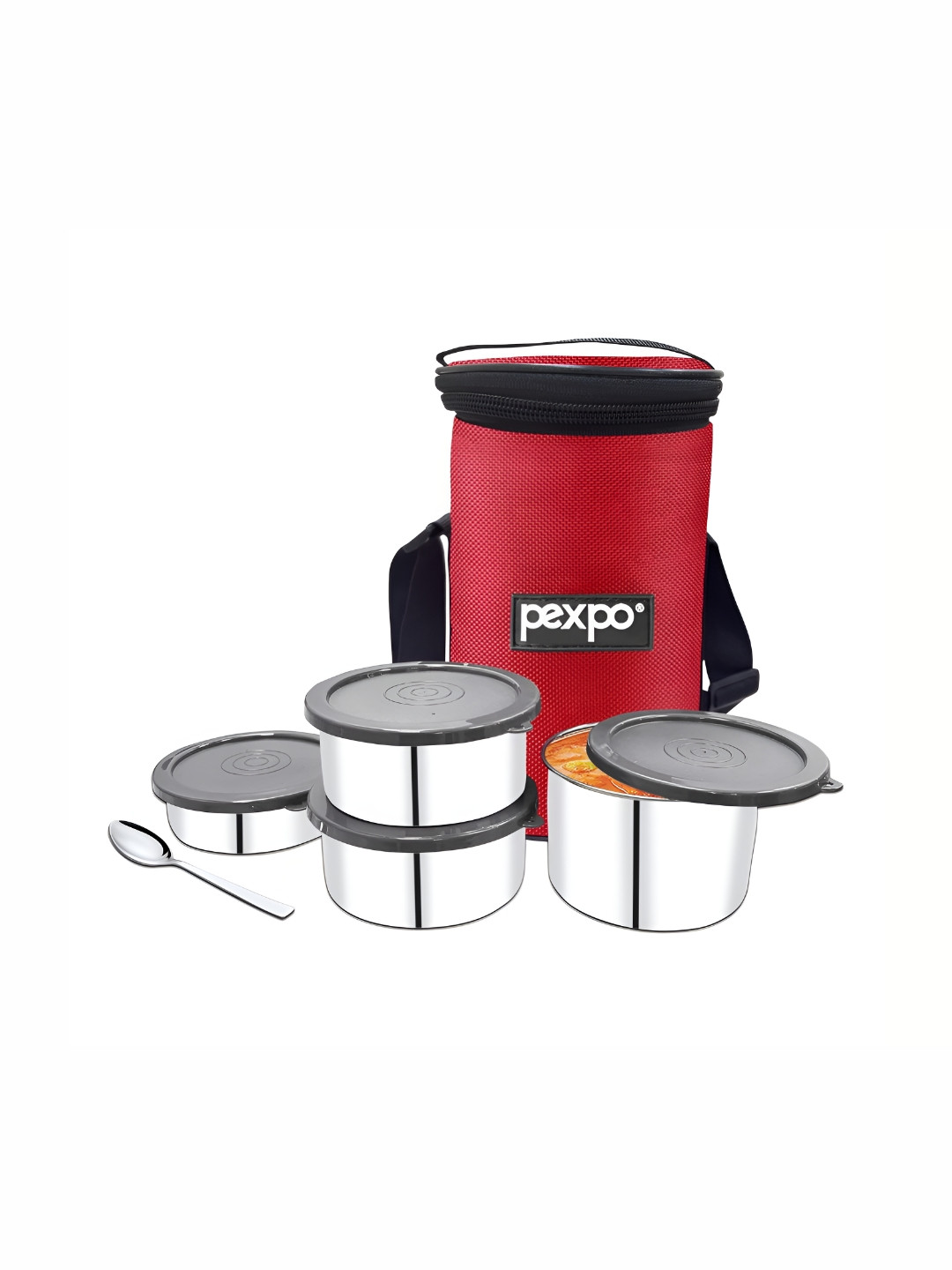 

Pexpo Blue & Silver Toned 6 Pieces Stainless Steel Dishwasher Safe Lunch Box With Bag
