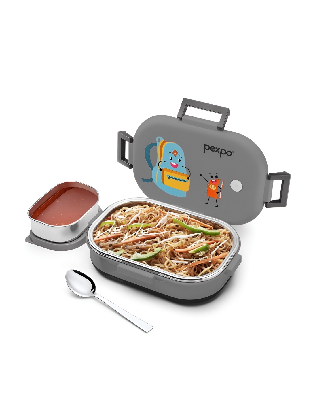 

Pexpo Grey 2 Pieces Stainless Steel Dishwasher Safe Lunch Boxes 650 ML