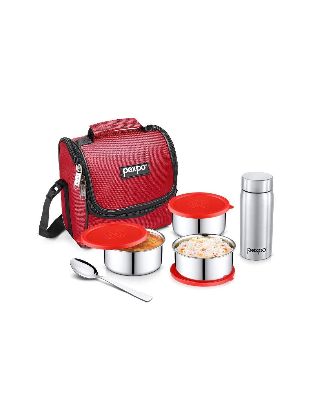 

Pexpo Red 5 Pieces Stainless Steel Dishwasher Safe Lunch Box 750 ml