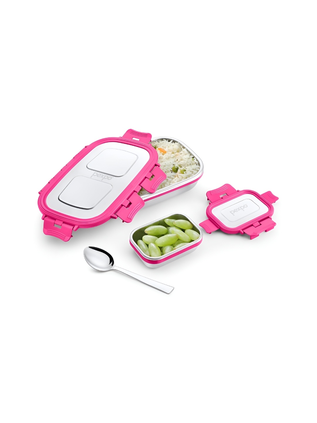 

Pexpo Pink & Silver Toned 2 Pieces Stainless Steel Dishwasher Safe Lunch Boxes