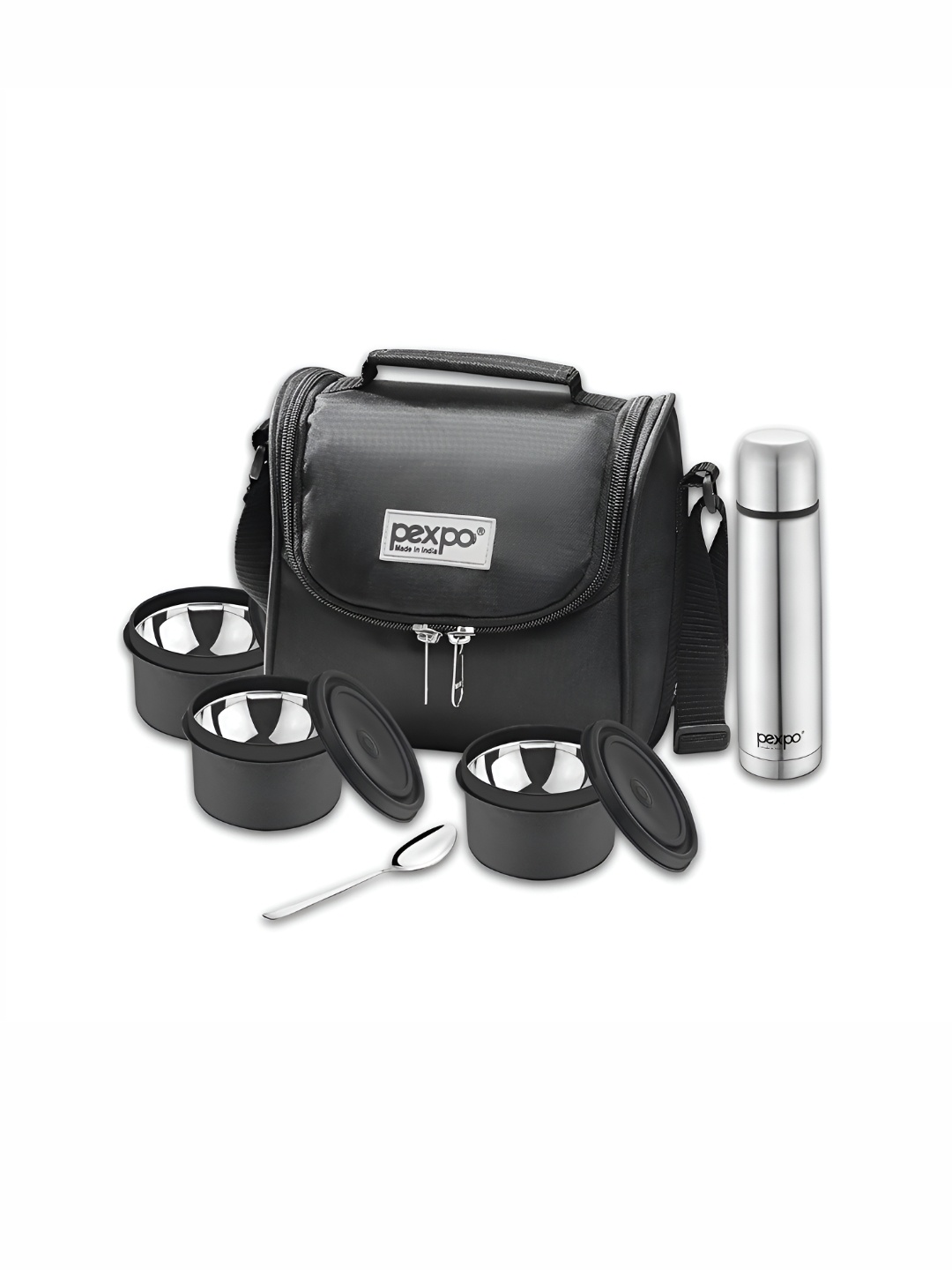 

Pexpo Black & Silver Toned 6 Pieces Stainless Steel Dishwasher Safe Lunch Box With Bag