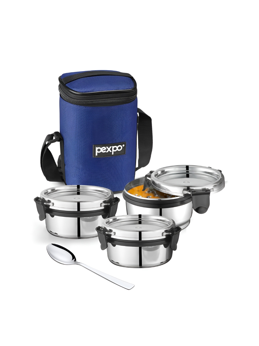 

Pexpo Blue & Silver Toned 5 Pieces Stainless Steel Dishwasher Safe Lunch Box With Bag