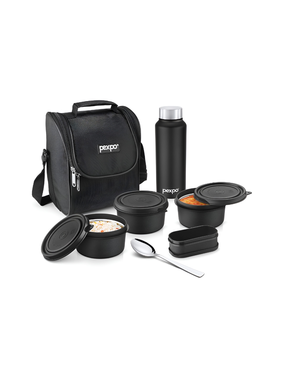 

Pexpo Black 5 Pieces Stainless Steel Microwave Safe Lunch Box 2.15 ml