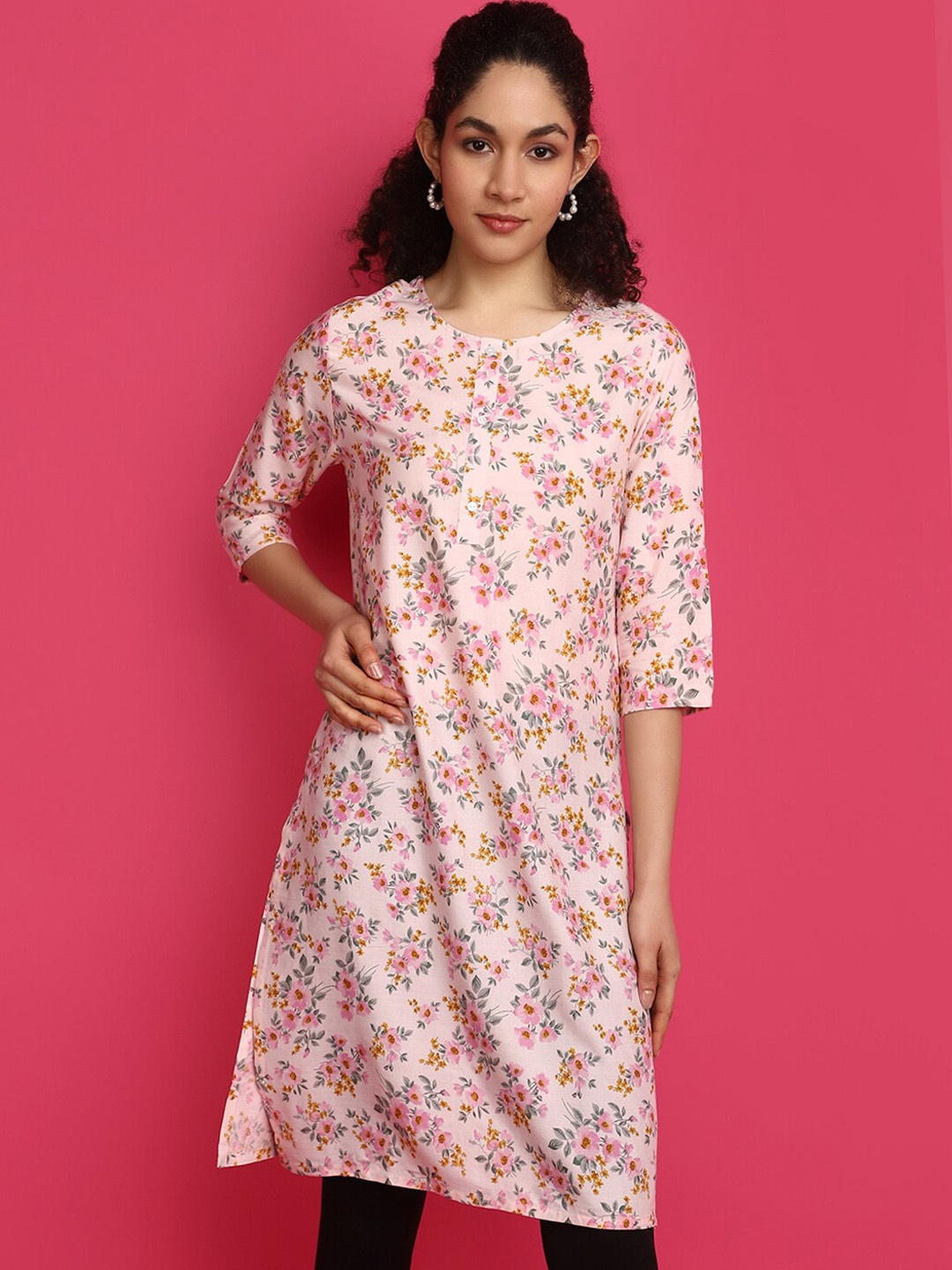

V-Mart Round Neck Floral Printed Kurta, Pink