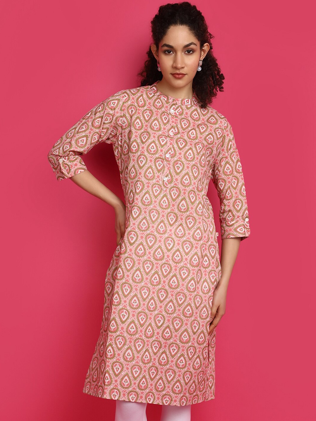 

V-Mart Ethnic Motifs Printed Straight Kurta, Pink