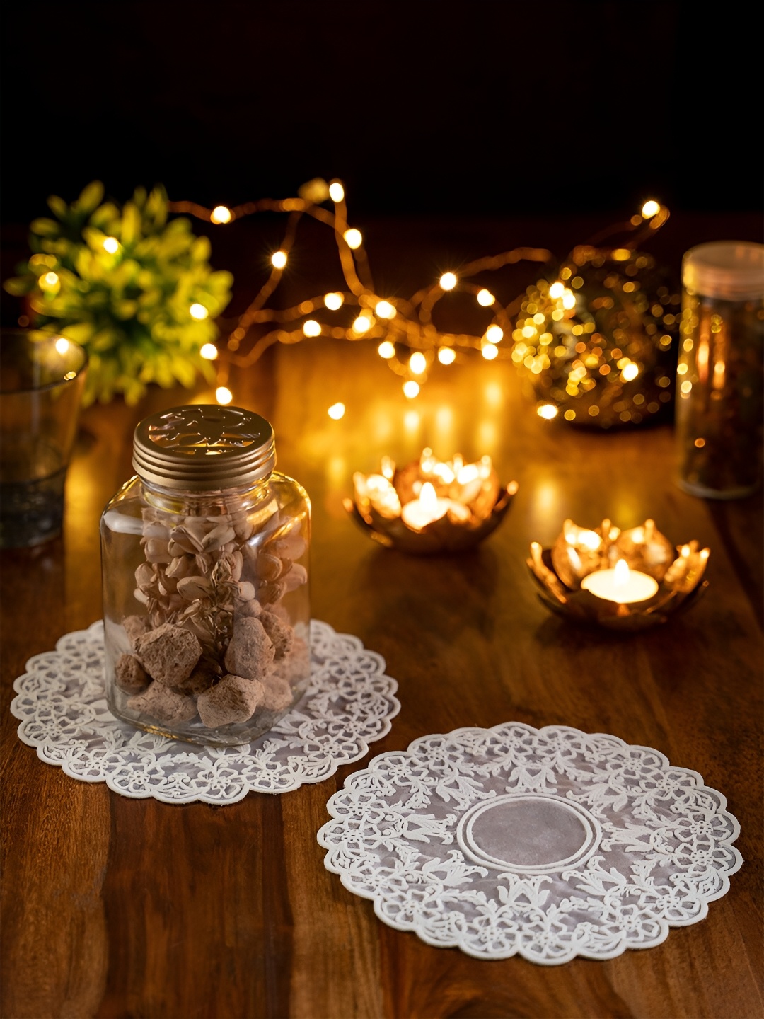 

KOLOROBIA White 2 Pieces French Doily Embroidered Lace Coasters