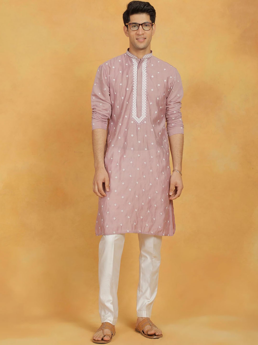 

VASTRAMAY Embroidered Thread Work Straight Kurta with Pyjama, Pink