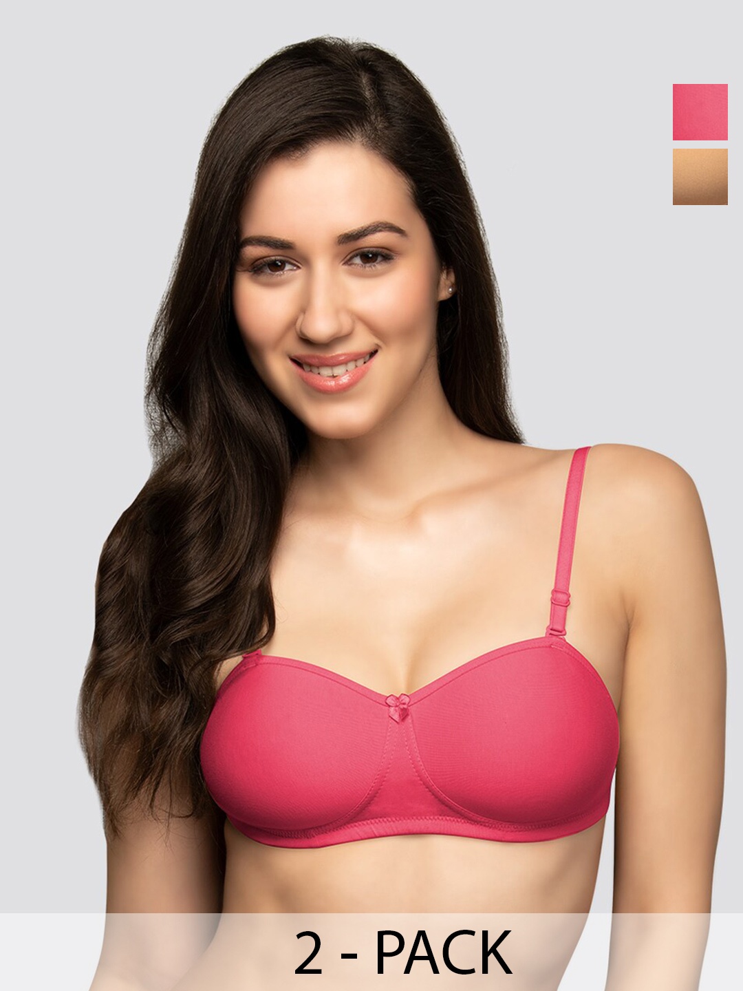 

K LINGERIE Pack of 2 Selena Padded Demi Cups Convertible Straps T-Shirt Bra, Pink