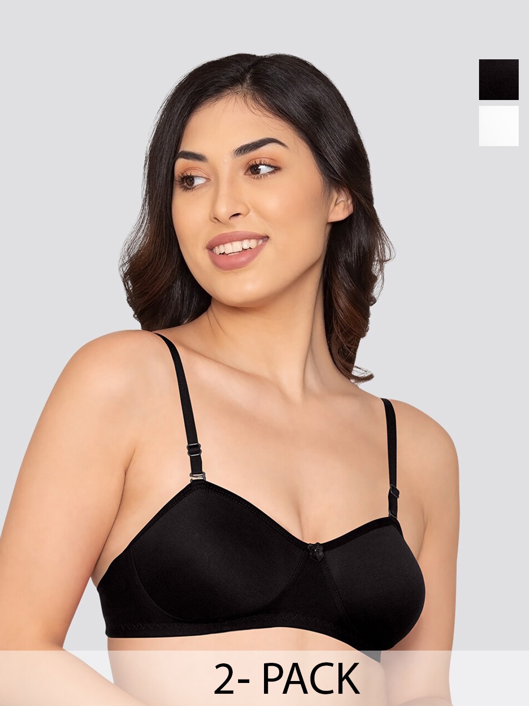 

K LINGERIE Pack of 2 Roxy Multiway Straps Demi Cup Balconette Bra, Black