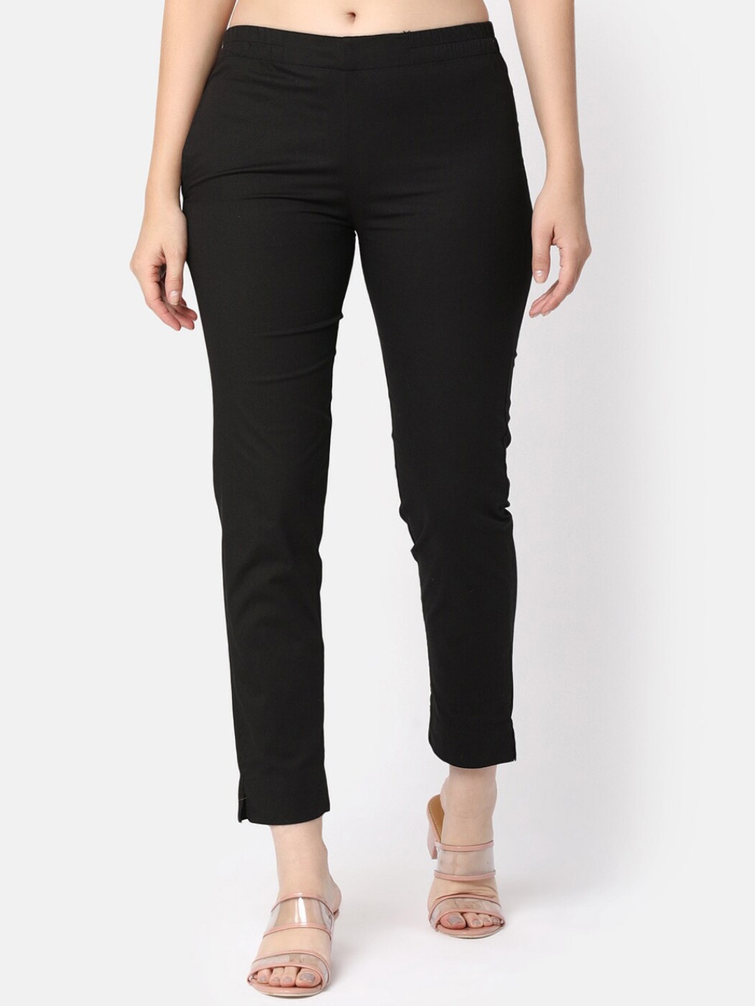 

V-Mart Women Mid-Rise Cropped Trousers, Black