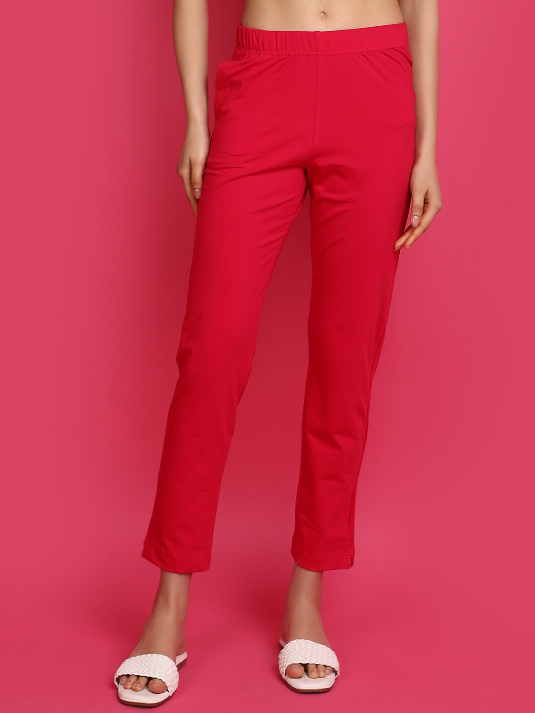 

V-Mart Women Slim Fit Cotton Cigarette Trousers, Fuchsia