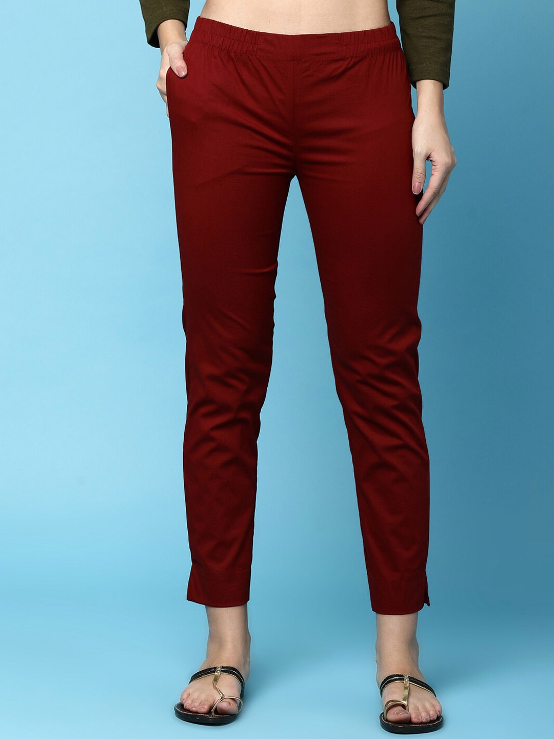 

V-Mart Women Slim Fit Cotton Cigarette Trousers, Maroon