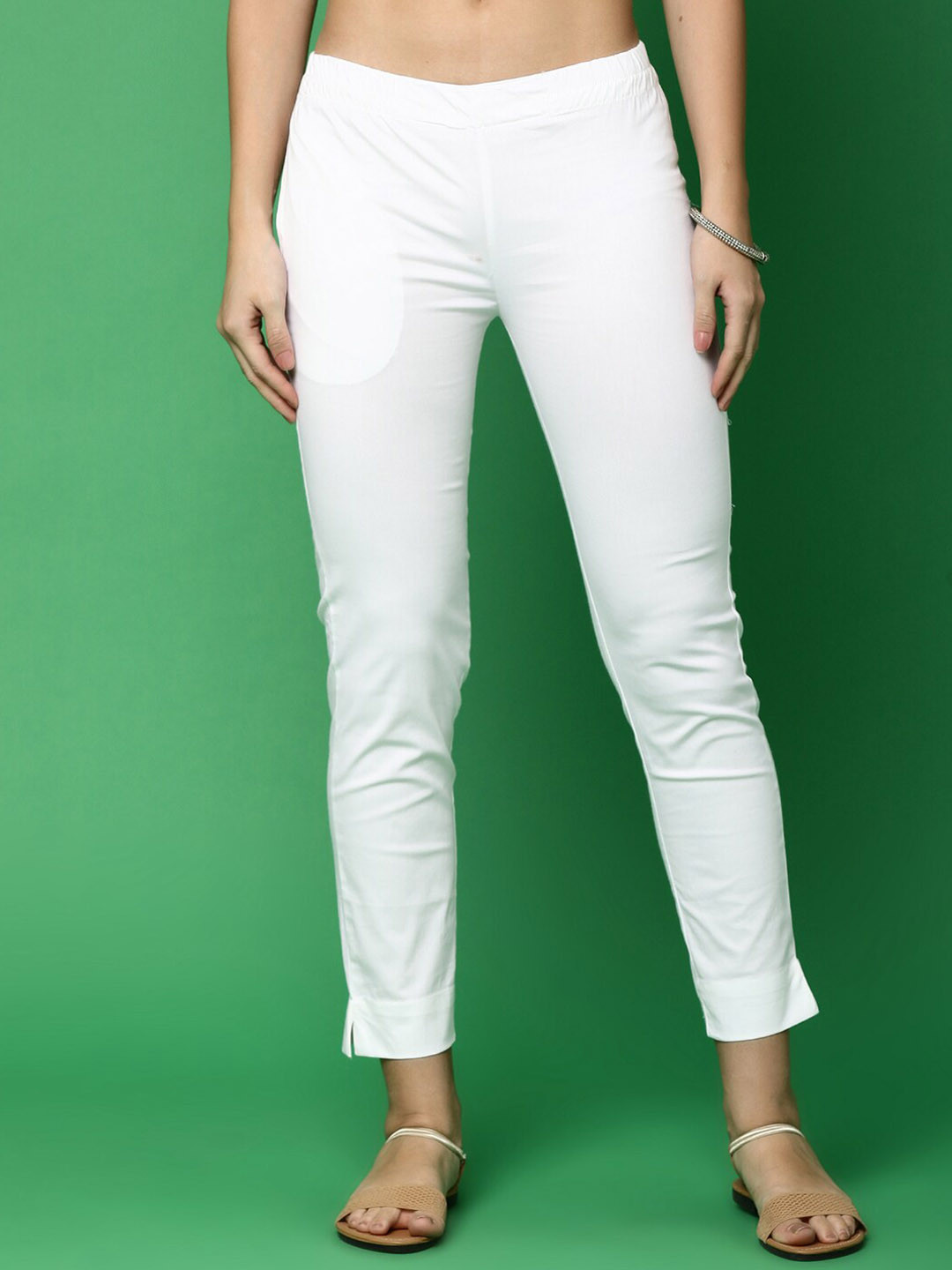 

V-Mart Women Cotton Mid-Rise Slim Fit Cigarette Trousers, White