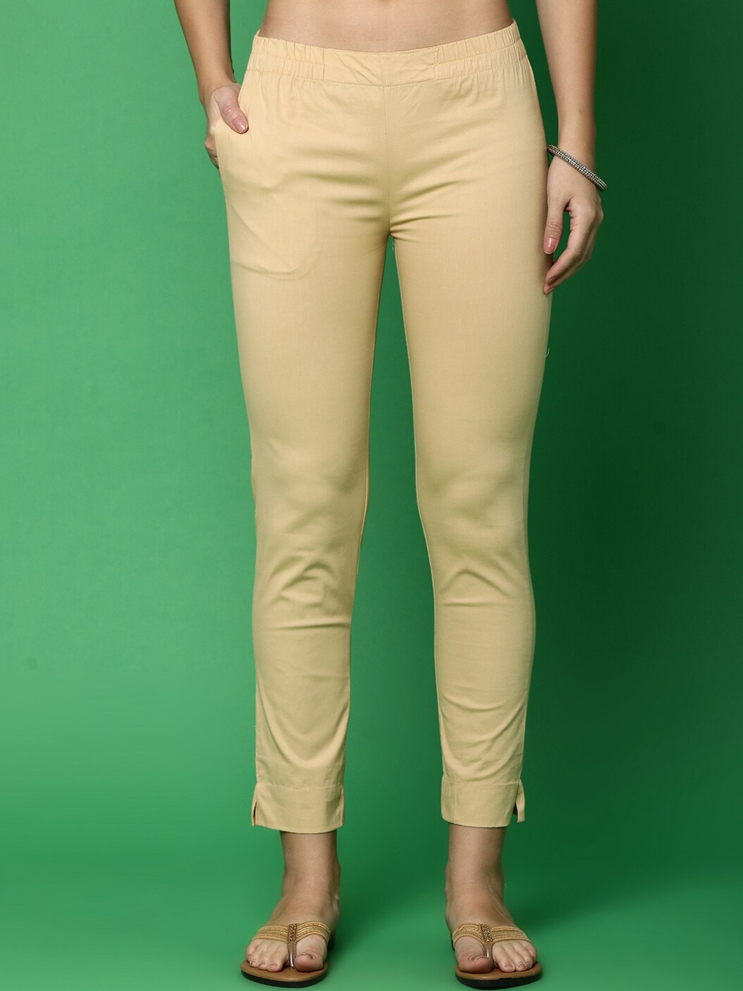 

V-Mart Women Mid Rise Regular Trousers, Beige