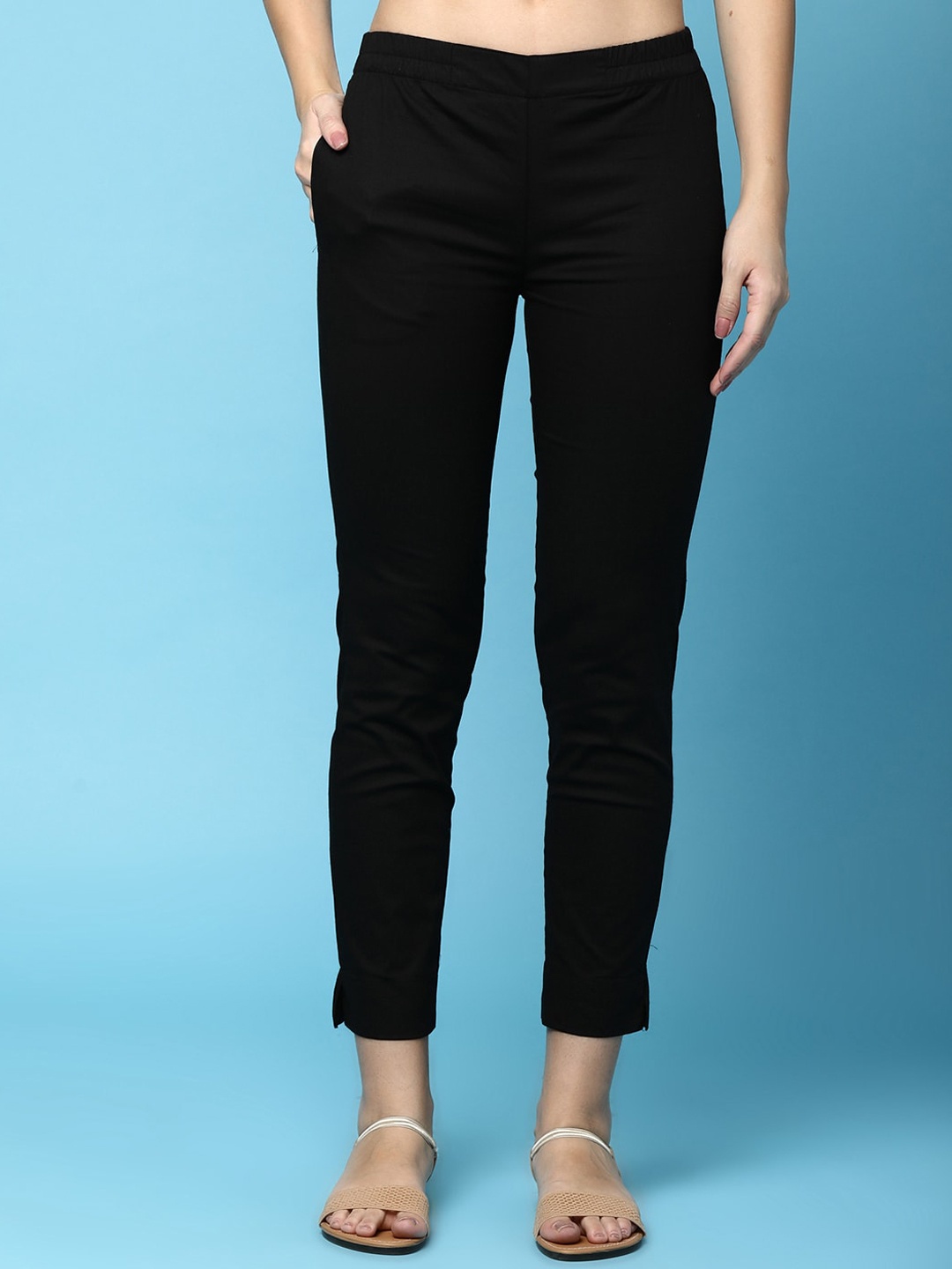 

V-Mart Women Mid Rise Regular Trousers, Black