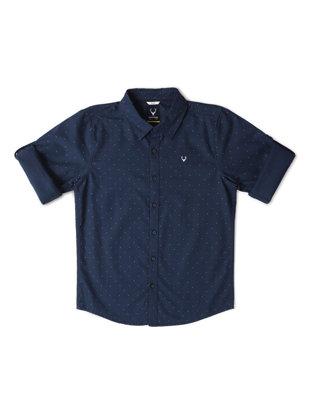 

Allen Solly Junior Boys Slim Fit Micro Ditsy Printed Roll-Up Sleeves Casual Shirt, Navy blue