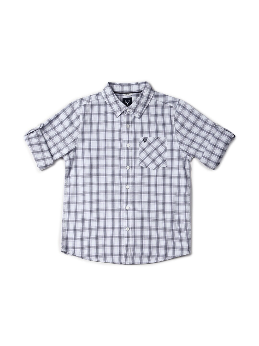 

Allen Solly Junior Boys Checked Roll-Up Sleeves Slim Fit Cotton Casual Shirt, White