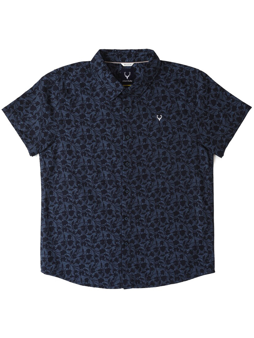

Allen Solly Junior Boys Floral Printed Spread Collar Short Sleeves Cotton Casual Shirt, Navy blue