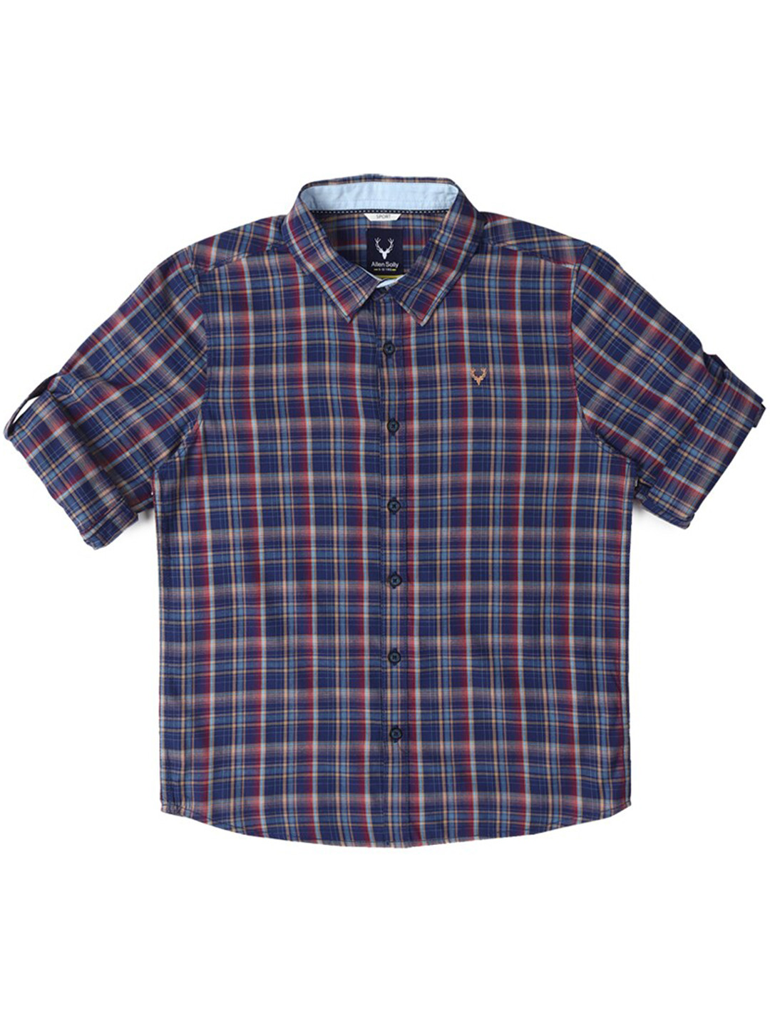 

Allen Solly Junior Boys Slim Fit Tartan Checked Roll-Up Sleeves Casual Shirt, Navy blue
