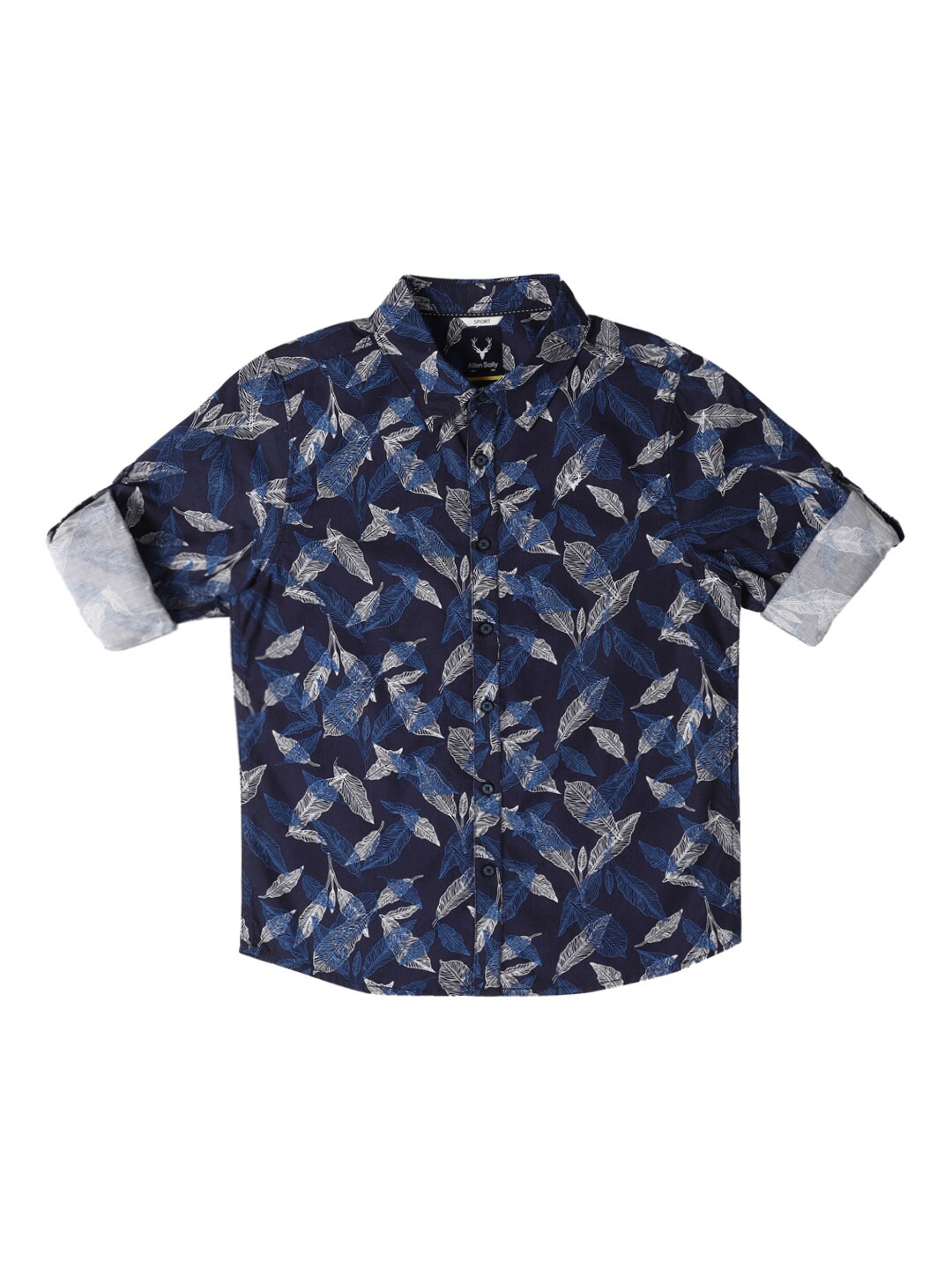 

Allen Solly Junior Boys Slim Fit Conversational Printed Roll-Up Sleeves Casual Shirt, Navy blue