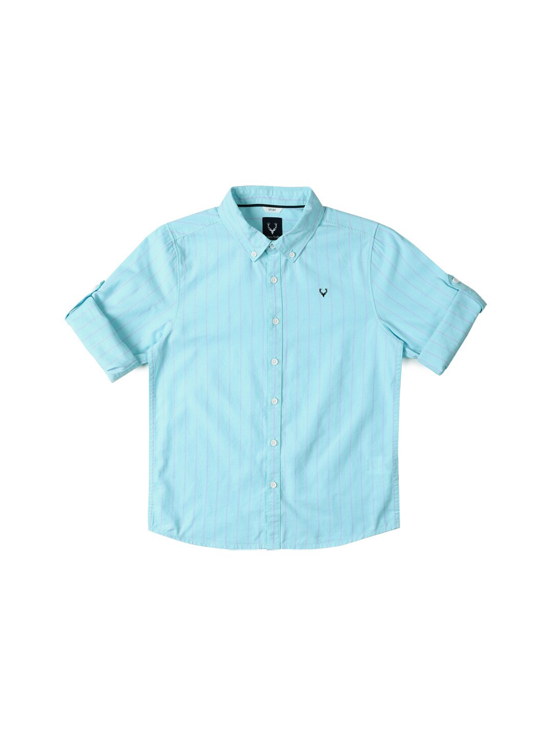 

Allen Solly Junior Boys Vertical Stripes Roll-Up Sleeves Slim Fit Cotton Casual Shirt, Blue