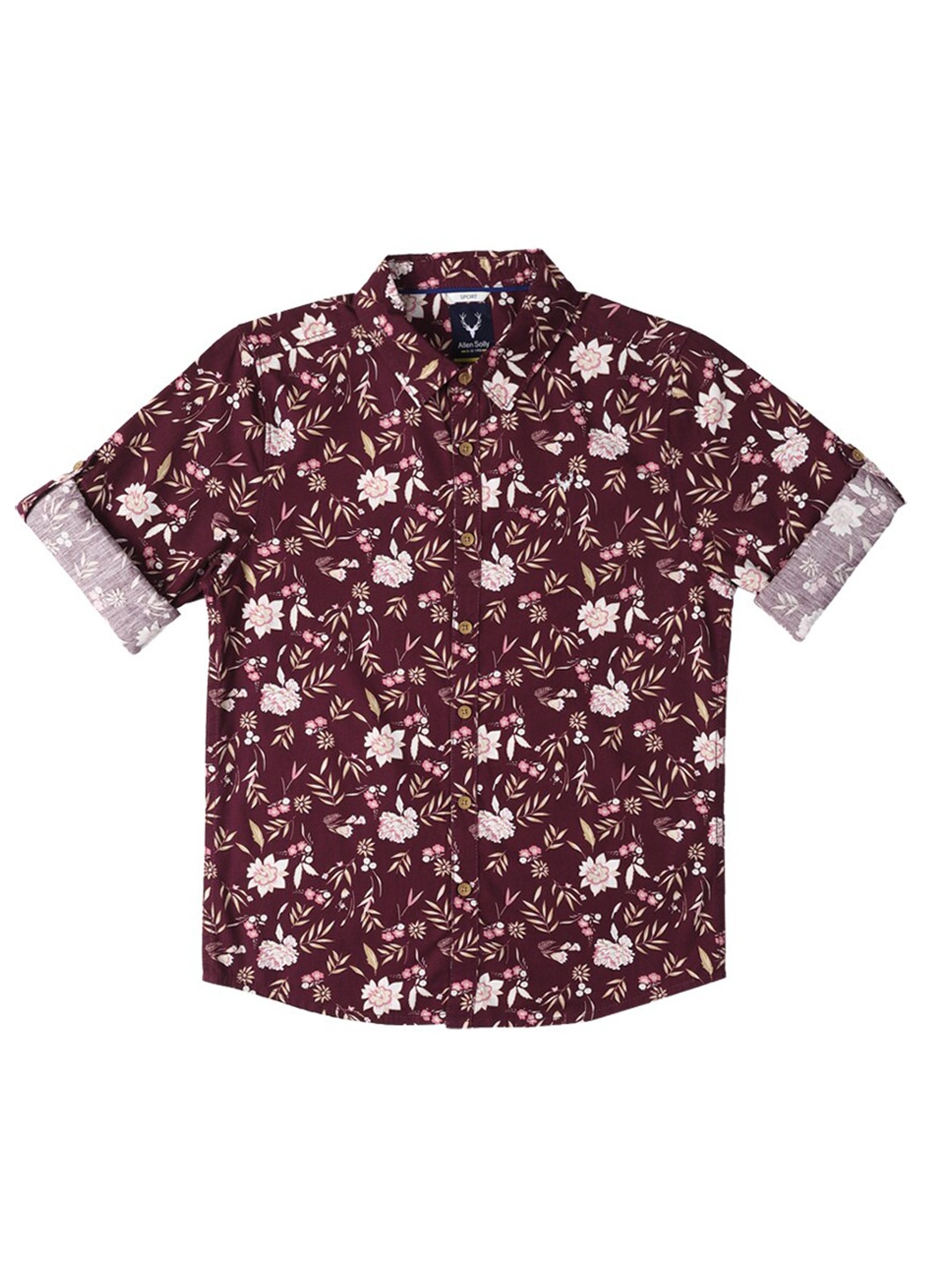 Allen Solly Junior Boys Slim Fit Floral Printed Opaque Casual Shirt, Maroon