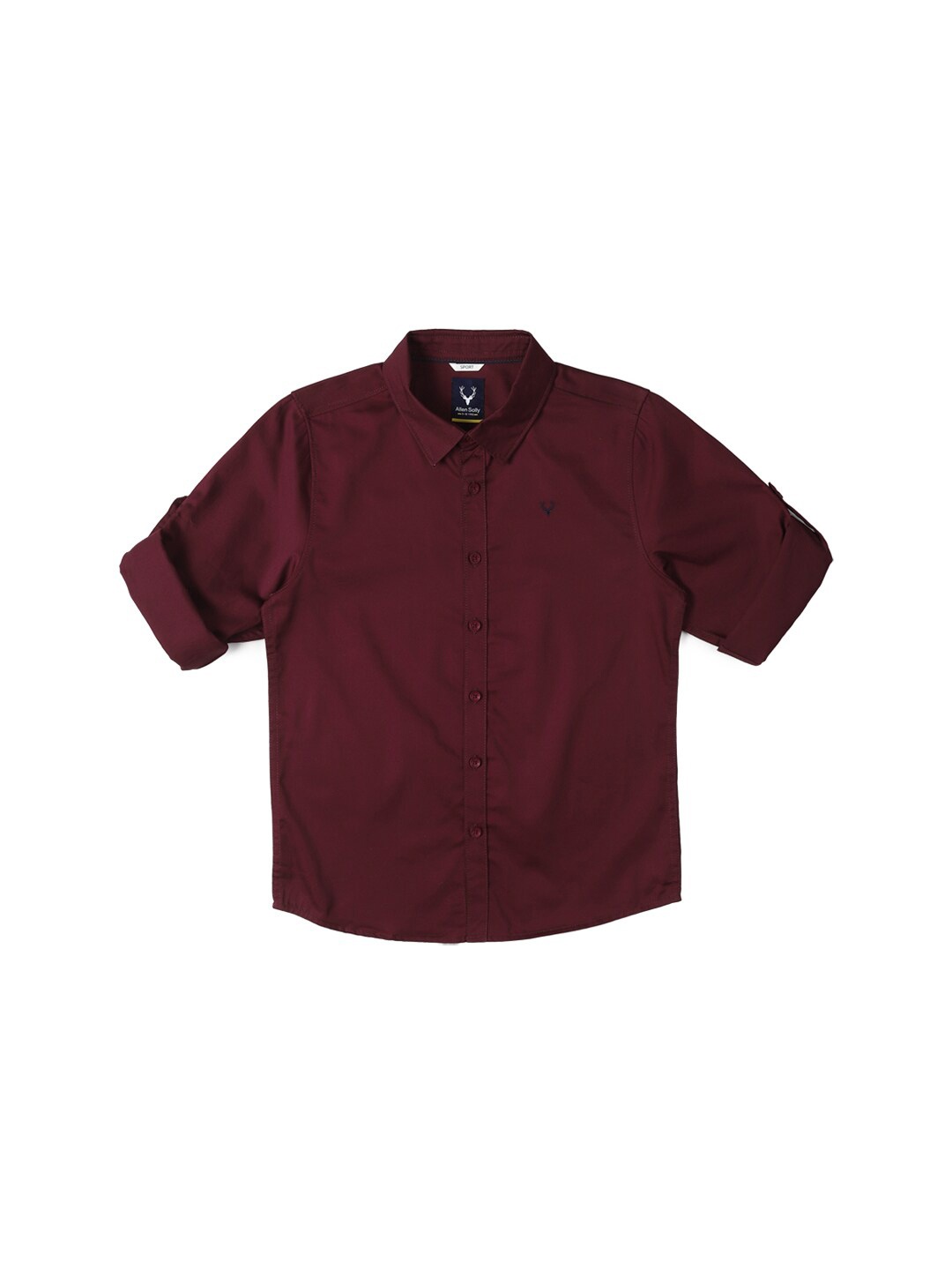 

Allen Solly Junior Boys Slim Fit Spread Collar Roll-Up Sleeves Shirt, Maroon