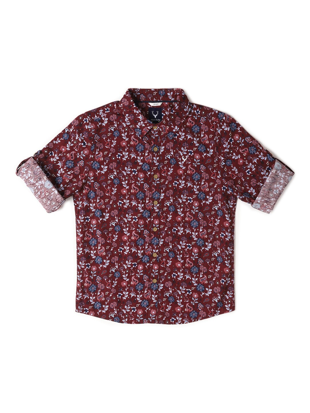 Allen Solly Junior Boys Slim Fit Floral Printed Opaque Casual Shirt, Maroon