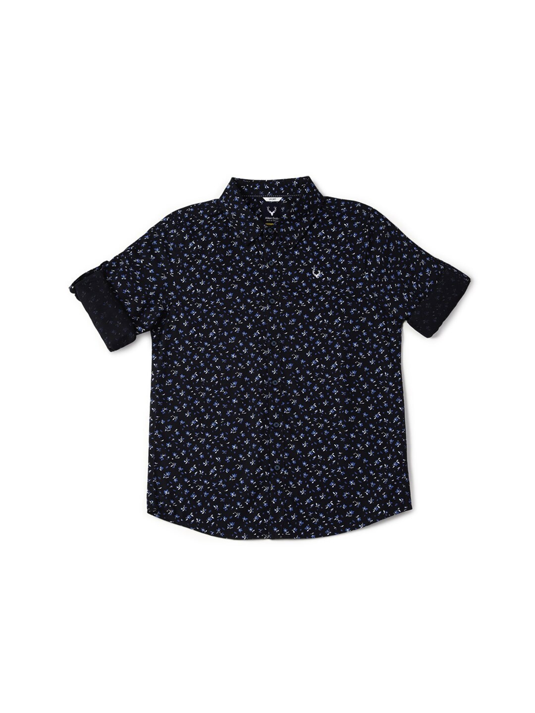 

Allen Solly Junior Boys Slim Fit Opaque Printed Cotton Casual Shirt, Navy blue