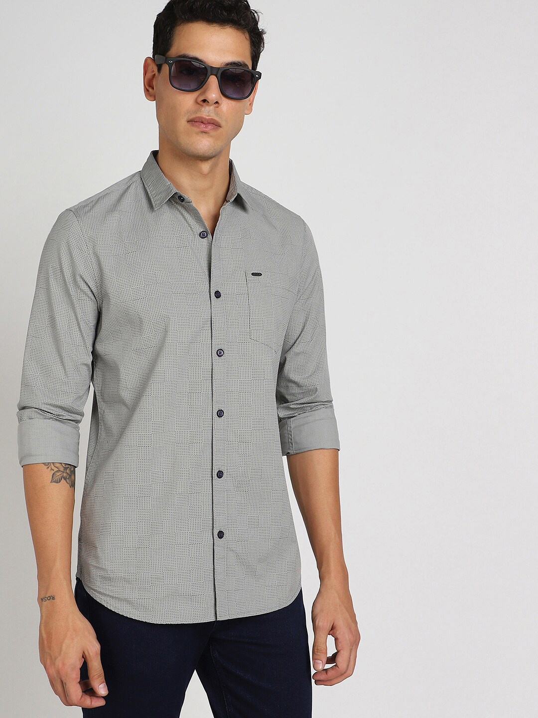 

Lee Classic Spread Collar Slim Fit Opaque Cotton Casual Shirt, Grey