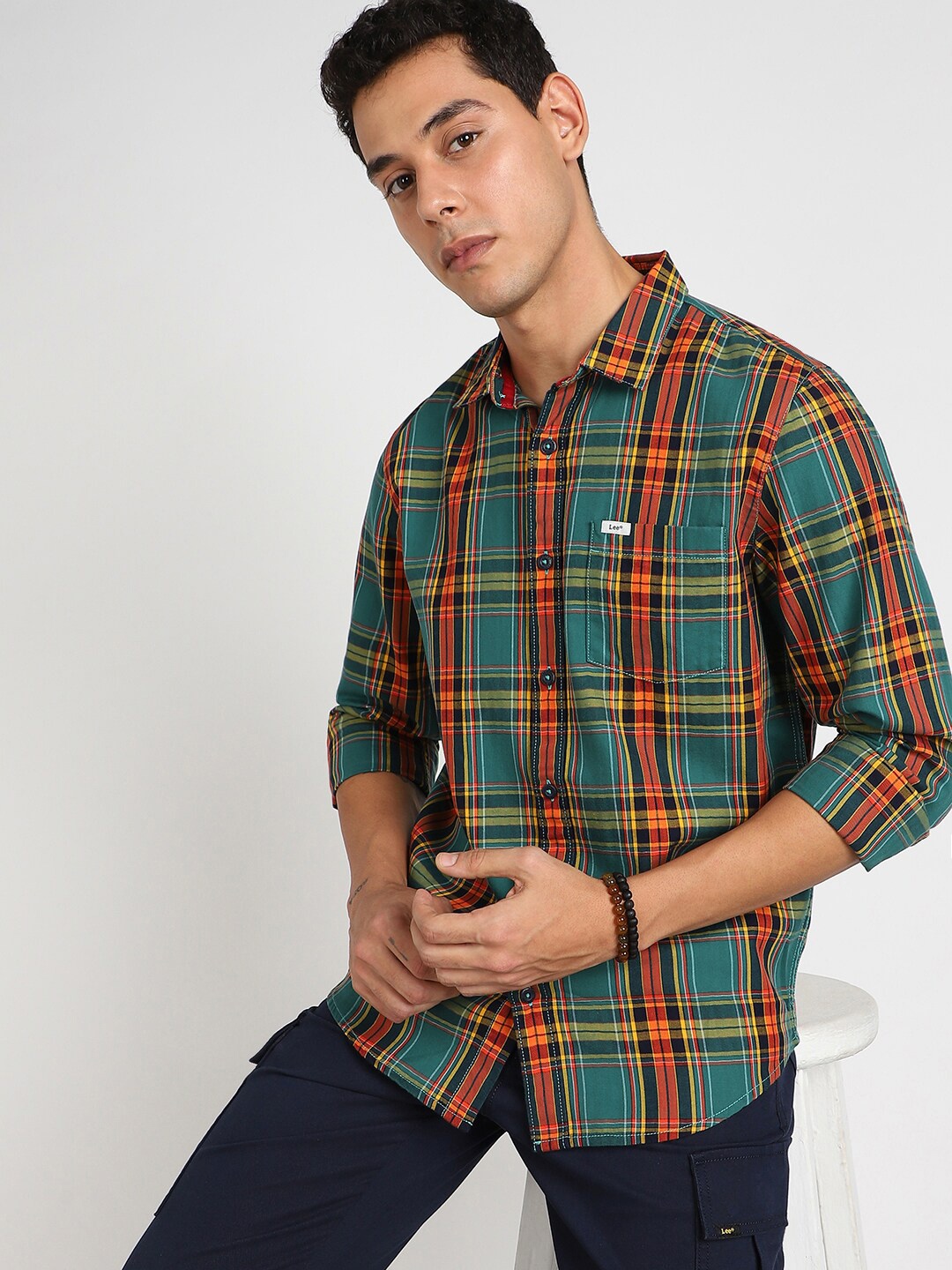 

Lee Tartan Checks Checked Classic Pure Cotton Casual Shirt, Green