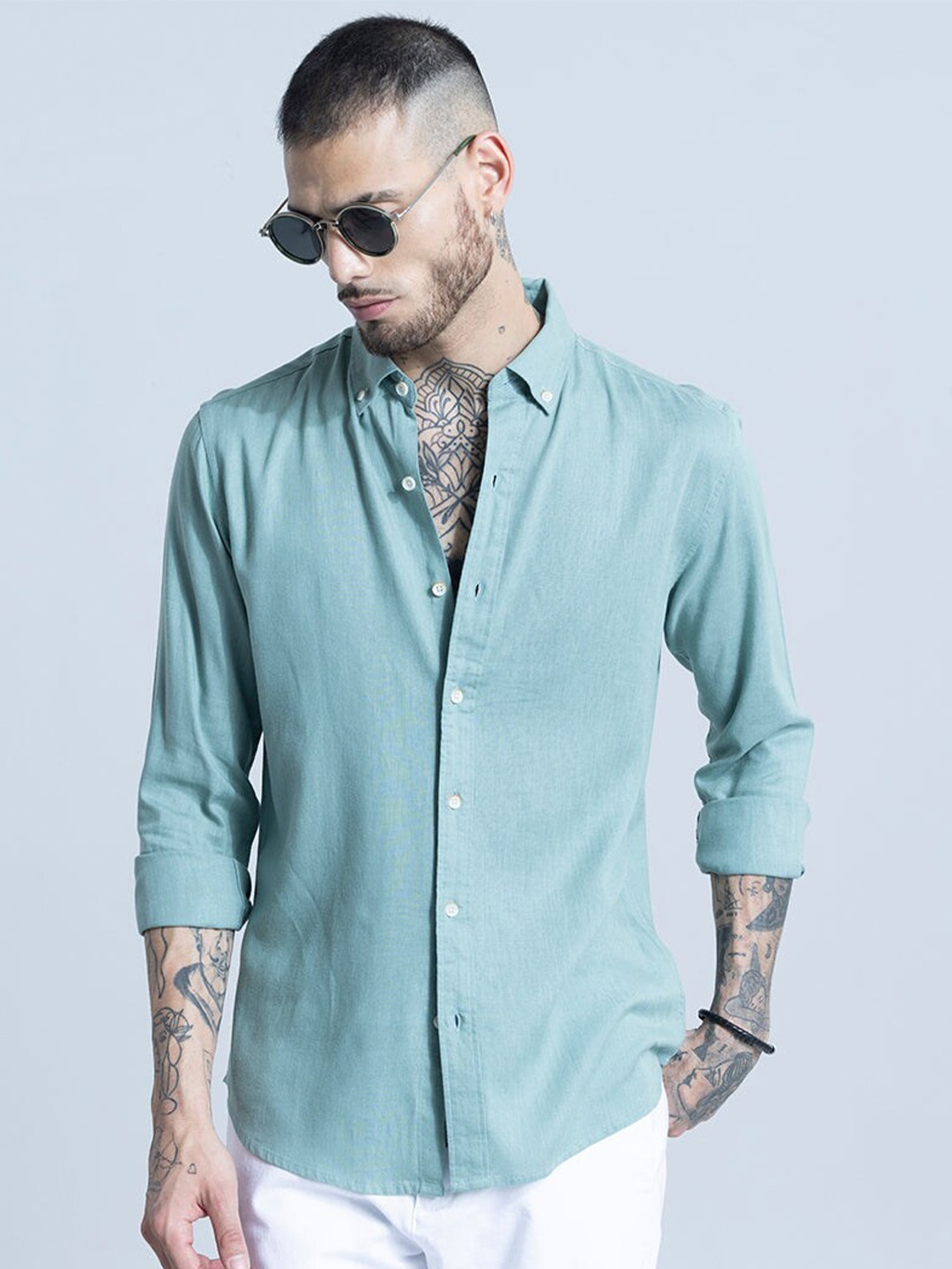 

Snitch Classic Slim Fit Spread Collar Casual Shirt, Green