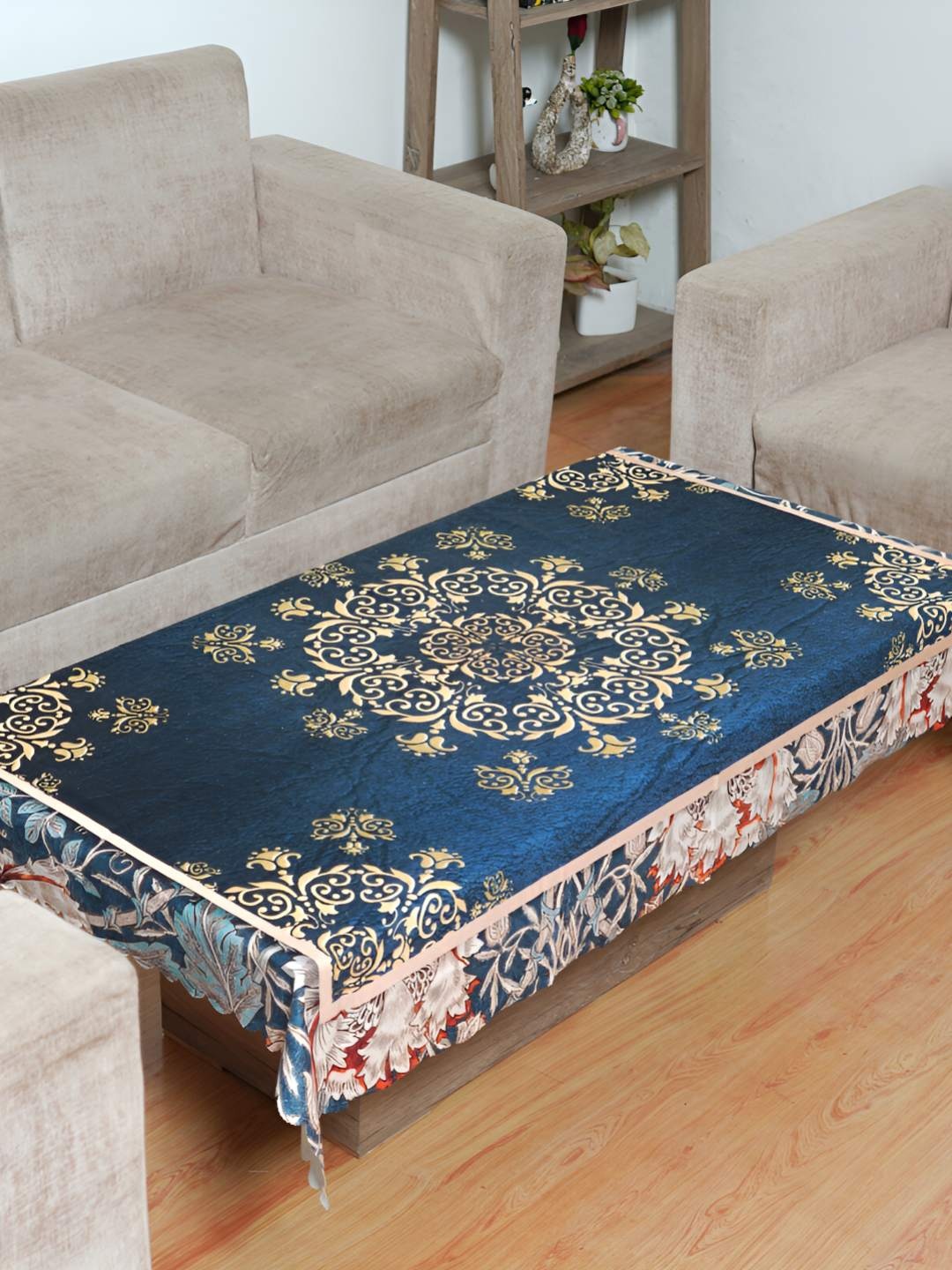 

Bajo's Blue & Beige Ethnic Motifs Printed Velvet Table Cover