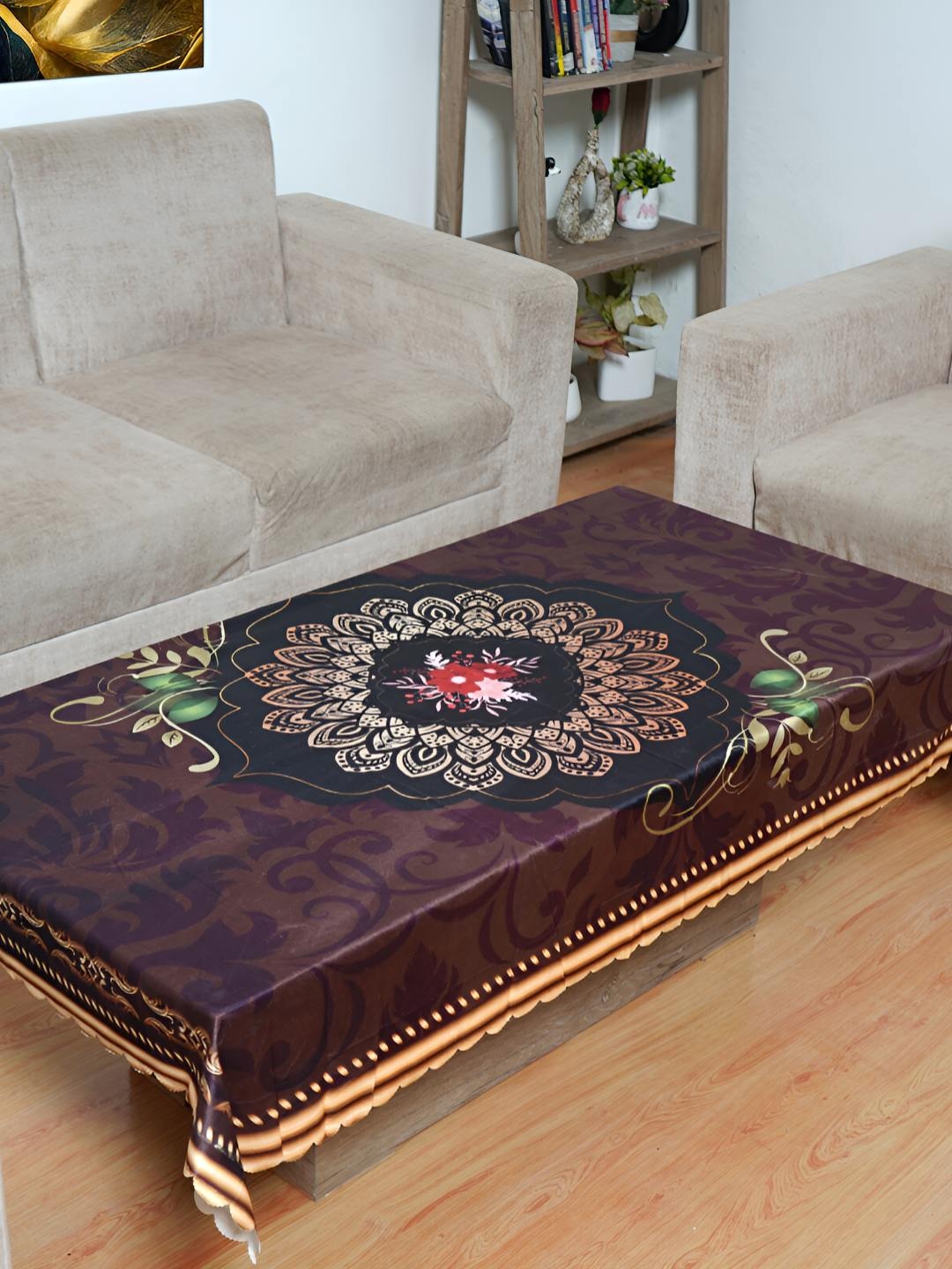 

Bajo's Coffee Brown Floral Velvet Rectangle 4-Seater Table Cover