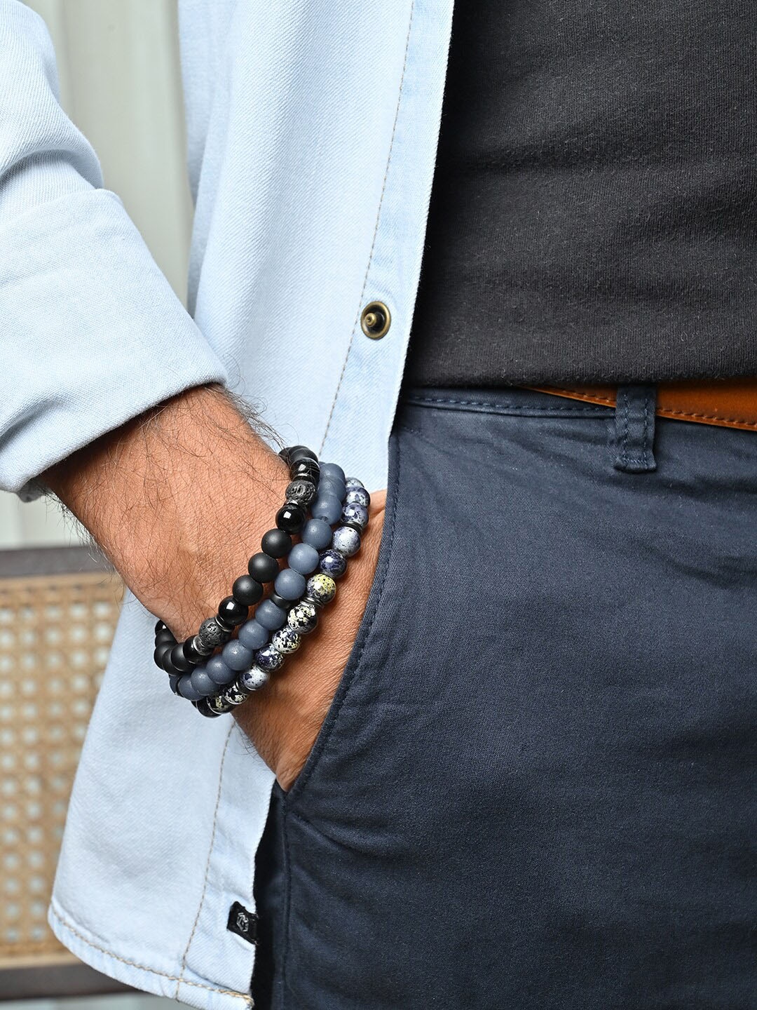 

The Bro Code Men Set of 3 Elasticated Bracelets, Grey